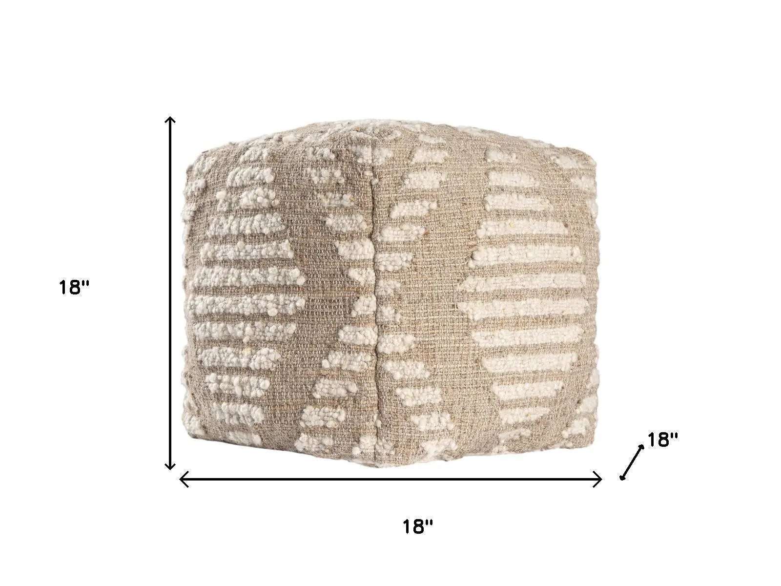 18" Ivory and Natural Cotton Jute And Wool Geometric Cube Pouf Ottoman Homeroots Living Room